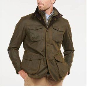 EUC Barbour Ogston Waxed Cotton Classic Tartan Jacket in Olive Green size M